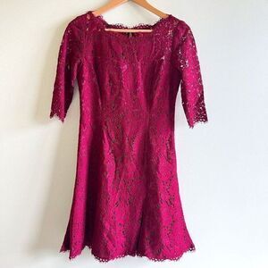 ELIZA J Lace‎ Tulip Fit & Flare Cocktail Dress In Burgundy Womens Size 4 Lined